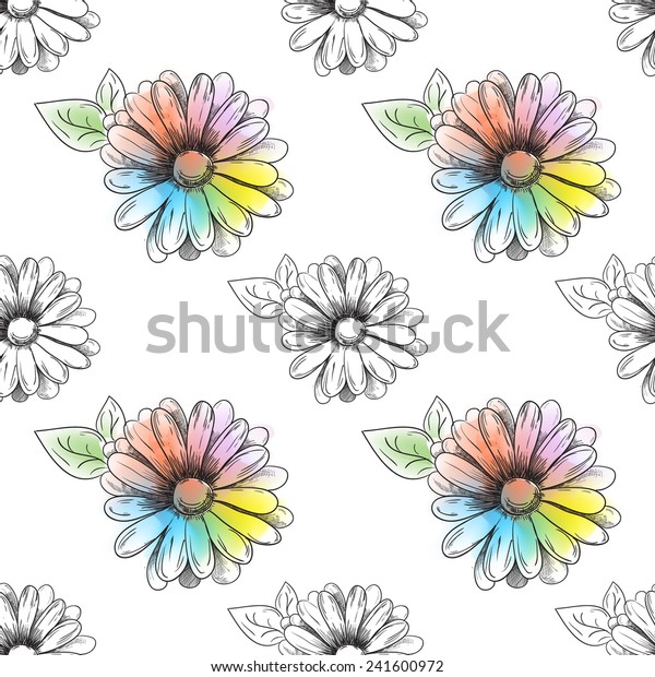 Flower Pattern Drawing Color Camomile Vector Stock Vector Royalty Free 241600972