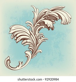 flower pattern engraving scroll motif for vintage design card vector