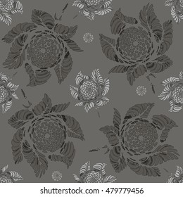 flower pattern, pattern fabric, regular stamp, line drawing , seamless pattern