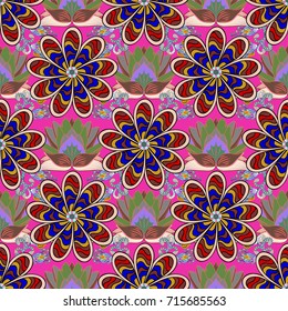 Flower pattern. Flat Flower Elements Design. Vector seamless Beautiful fabric pattern. Colour Spring Theme seamless pattern Background.