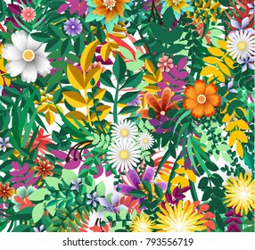 Flower pattern. Floral colorful background, vector illustration