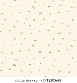 Blumenmuster, florales nahtloses Muster, ditsy Blumendruck im Cottagecore, rote Blume auf hellem Hintergrund. Kleine weiße Blütenblüte, winziger Stil Design für Mode, Textur, Stoff, Tapete, Verpackung
