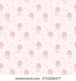 Flower pattern, floral seamless pattern, cottagecore ditsy floral print, gentle pink flower on light background. Small botanical flower, sweet tone style design for fashion, texture, fabric, wallpaper