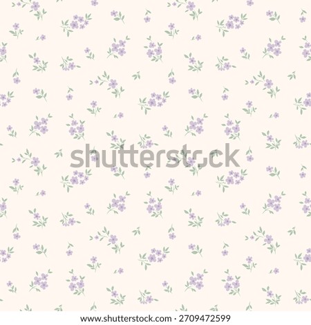 Flower pattern, floral seamless pattern, cottagecore ditsy tile print, gentle meadow flower on light background. Small hand draw flower, purple color, design for fashion, texture, fabric, wallpaper