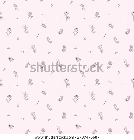 Flower pattern, floral seamless pattern, cottagecore ditsy print, rose flower on pink background. Small hand draw love flower, sweet tone design for fashion, texture, fabric, valentine wallpaper