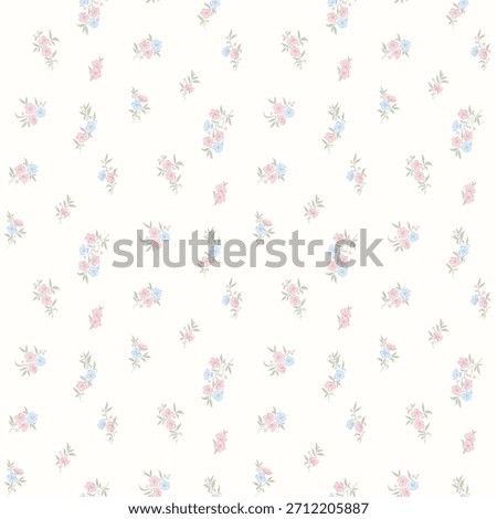 Flower pattern, floral seamless pattern, cottagecore ditsy tile print, sakura flower on light background. Small blue pink flower blossom, sweet tone design for fashion, texture, fabric, wallpaper