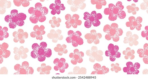 Blumenmuster. Blumennahtloser rosafarbener Vektorhintergrund. Stift Feder einfaches Druckmuster. Kreideblume, abstrakte süße Pastellfarben Sommer-Design. Wachsbleistift, moderner Kinderhintergrund. Blumenrosa Buntstifte bg