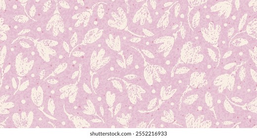 Patrón de flores. Vector floral simple sin costuras. Fondo de impresión de tulipán. Abstractas crayón moderno patrón de primavera. Diseño de flores de verano rosa. Fondo sin fisuras de hoja de tulipán floral. Naturaleza tiza linda arte BG