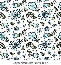 Flower pattern. Flowers and leaves. Vector seamless pattern (background).
