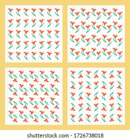 Flower pattern and four different layouts. It can be used in all kinds of backgrounds. For fashion and graphic fields. Vector design with white background. Use for fabric texture or decoration.