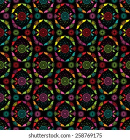 flower pattern full color on black background 