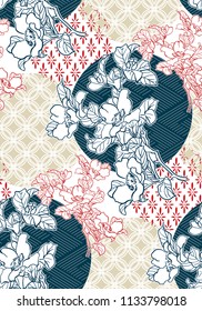 flower pattern geometric vector sketch illustration line art japanese chinese oriental design