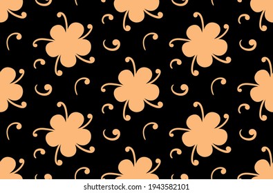 Patrón de flores. Flores y rulos dorados simples sobre fondo negro. Ilustración del vector