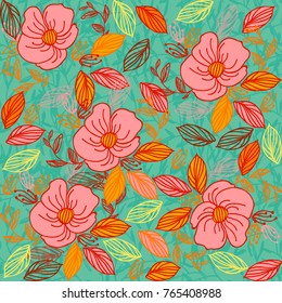  
Flower pattern. Grassy background. Vegetative design. Drawing for packaging, textiles, paper, wallpaper.           Seamless Pattern. Vector background.
