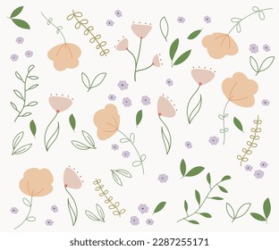 Patrón de flores con hojas verdes y rosa suave