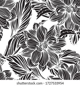 Blumenmuster, handgezogenes Chrysanthemum, Blatt, Äste und Blattwerk. Vector Kunstwerk Hintergrund in line-art Stil. kann für Wallpaper, Musterfilme, Web-Seitenhintergrund, Oberflächentexturen verwendet werden. 
