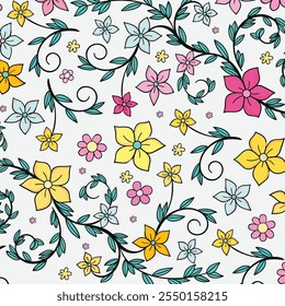 Patrón de flores - hojas de flores dibujadas a mano