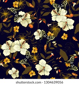 Flower pattern hand drawn style with set of seamless floral ornament for fashion design, fabric print, wallpaper, background, web,textile in vector