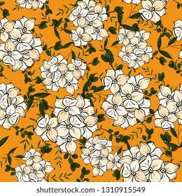 Estilo dibujado a mano con motivos flamencos y adornos florales sin fisuras en el vector