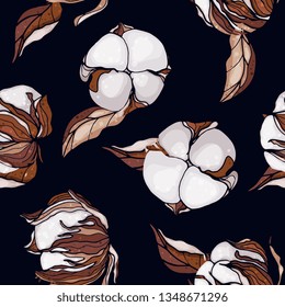 Flower pattern hand drawn style with set of seamless floral ornament cotton in vector