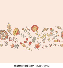 Flower pattern hand-drawn cute doodle. Seamless texture with flowers. Endless floral pattern. Can be used for wallpaper, pattern, backdrop, surface textures. Full color seamless floral background