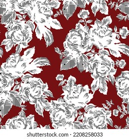 flower pattern hounds tooth checks Seamless pattern Red background