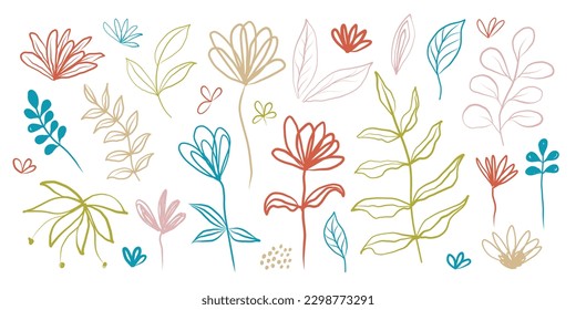 Blumenmuster-Illustration. Textil, Kunst, Web, Wanddekoration und grafisches Vektordesign. Boho Stilelemente.