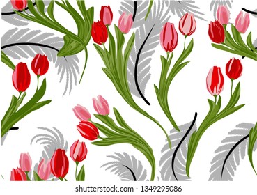 flower pattern illustration with tulips. seamless texture