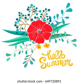 Flower pattern with inscription handwritten summer greeting