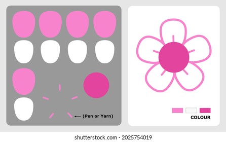 Flower pattern for kids crafts or paper crafts. Vector illustration of flower puzzle. cut and glue patterns for children's crafts.