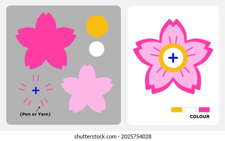 Flower pattern for kids crafts or paper crafts. Vector illustration of flower puzzle. cut and glue patterns for children's crafts.
