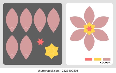flower pattern for kids crafts or paper crafts. Vector illustration of flower puzzle. cut and glue patterns for kindergarten crafts.