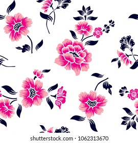 Flower pattern with leaves for textile, big floral design