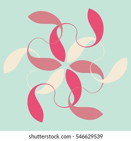 a flower pattern made of interlacing curls in pink and blue shades