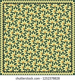 Flower Pattern. Mandala. Circular ornament. Indian, arabic, persian, ottoman style. Design for print on silk neck scarf, kerchief, pillow, bandana, carpet.