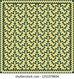 Flower Pattern. Mandala. Circular ornament. Indian, arabic, persian, ottoman style. Design for print on silk neck scarf, kerchief, pillow, bandana, carpet.