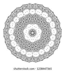 Flower pattern of mandala. Decorative circular element. Minimal vintage floral pattern. Ethnic abstract ornament. Black Flower on white background.