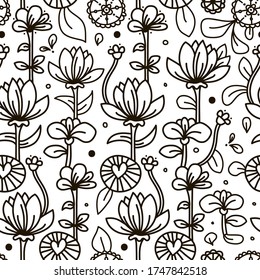 Flower pattern. Monochromatic background in the style of doodling.