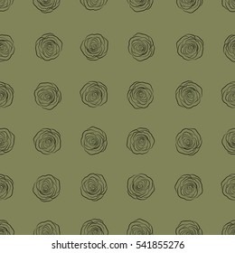 Flower pattern of monochrome rose flowers. The floral seamless pattern in brown colors. Vector illustration. Fabric texture pattern with seamless rose flowers silhouette.