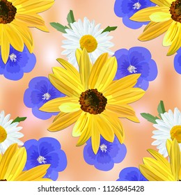 Flower pattern on brown abstract background, vector.