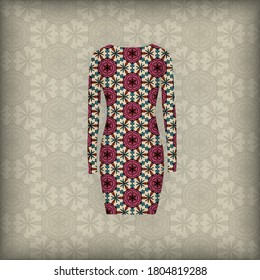 Flower pattern on dress mock up. Abstract flower seamless pattern textile print vintage art