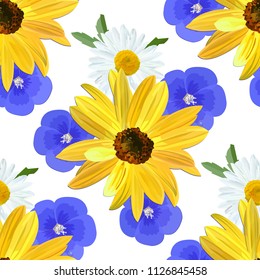 Flower pattern on white background, vector.