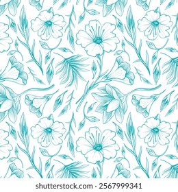 Flower Pattern On White Background Soft Pastel Colors Water Color