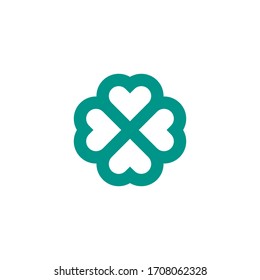 Plantilla de logotipo de ornamento de patrón de flor, combinación de cuatro corazones, sobre fondo blanco.