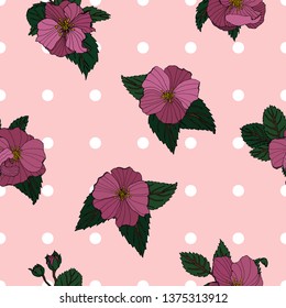 Flower pattern. Pink background. Vector illustration. For greeting card, invitation, paper, fabric, banner.