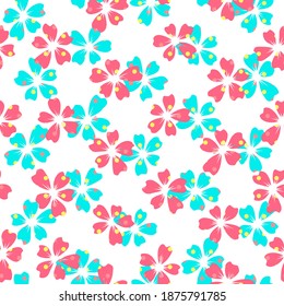 Patrón de flores doodle de color rosa y azul sobre fondo blanco