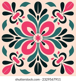 Flower pattern in pink, green, beige colors . Vintage abstract vector pattern.
