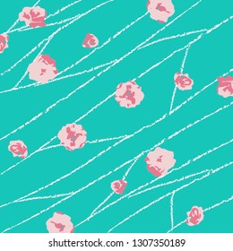 Flower pattern. Pink roses, white lines