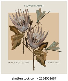 Flower pattern poster in vintage style	
