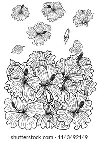 flower pattern for print.Hibiscus flower spring season vector illustration background.Poster design Hibiscus flower for printing on paper.Beautiful line art blossom isolate background.